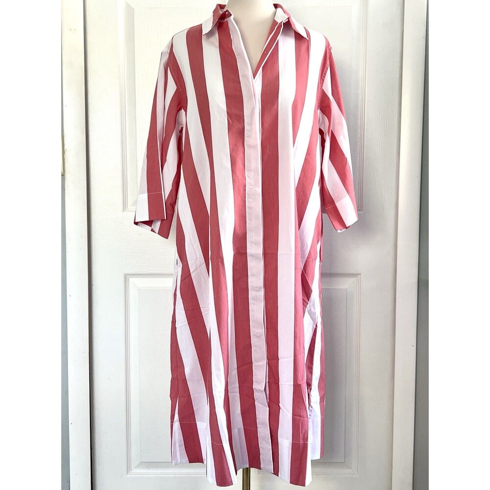 Striped Pink and White Midi Shirt Dress - Women - Picture 2 of 5